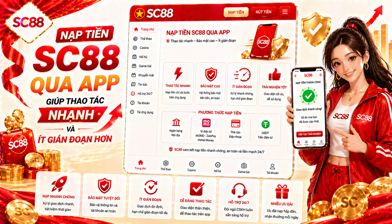 Nạp tiền SC88 qua app giúp thao tác nhanh và ít gián đoạn hơn